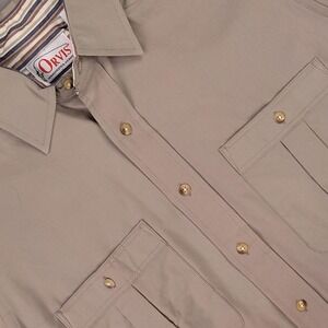 Orvis Shirt Mens Medium Khaki Long Sleeve Two Pocket Outdoor Fishing Made USA